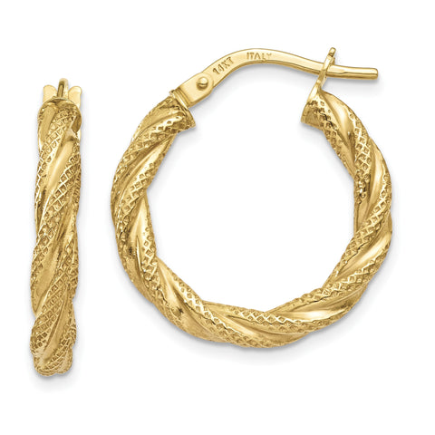 14K Twisted Textured Hoop Earrings TH693 - shirin-diamonds