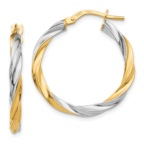 14K & Rhodium Twisted Hoop Earrings TH717 - shirin-diamonds