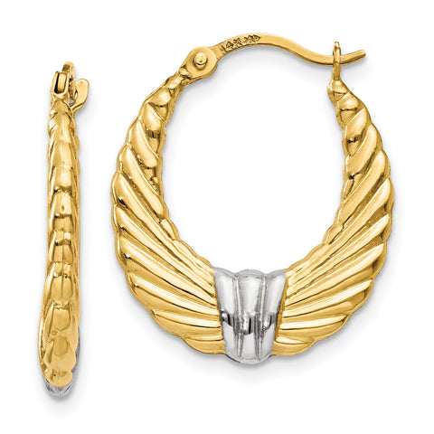 14k & Rhodium Polished and Textured Hoop Earrings TH791 - shirin-diamonds