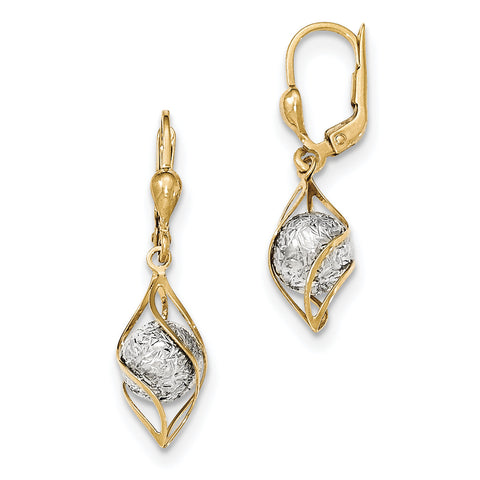 14K Two-tone Polished D/C Dangle Leverback Earrings TH890 - shirin-diamonds
