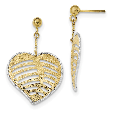14k Two-Tone Polished Textured Filigree Heart Dangle Post Earrings TH944 - shirin-diamonds