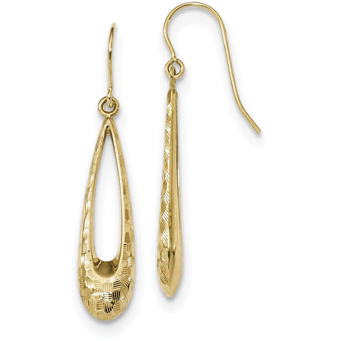 14k Gold Polished and Textured Teardrop Dangle Earrings TH956 - shirin-diamonds