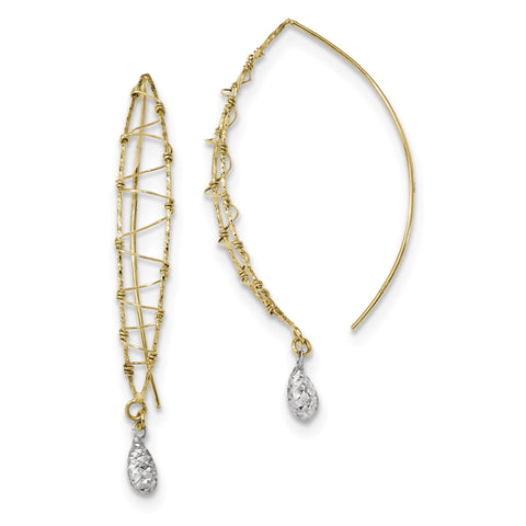 14k Two-tone Polished Wire Wrapped Diamond Cut Wire Dangle Earrings TL1001 - shirin-diamonds