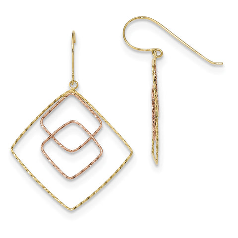 14k Yellow & Rose D/C Graduated Square Shepherd Hook Earrings TL1004 - shirin-diamonds