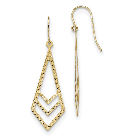 14k Gold Polished & Textured Dangle Earrings TL1019 - shirin-diamonds