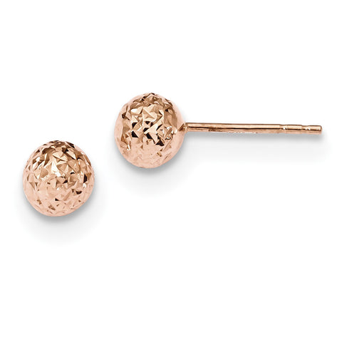 14k Rose Gold 6mm Diamond-Cut Ball Post Earrings TL1027R - shirin-diamonds