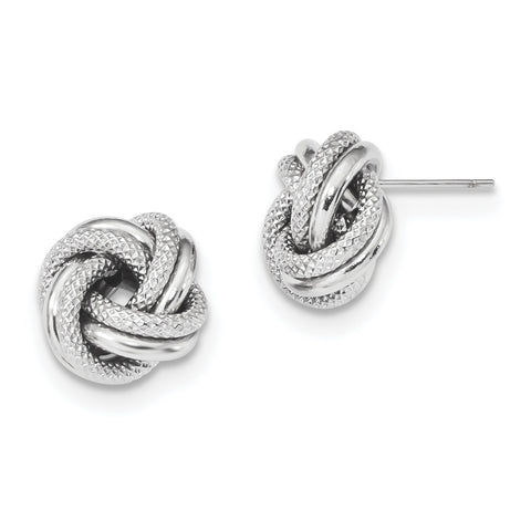 14k White Gold Polished Textured Double Love Knot Post Earrings TL1074W - shirin-diamonds