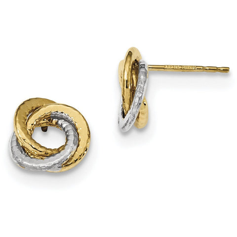14k Two-Tone Polished & Textured Love Knot Post Earrings TL1080TT - shirin-diamonds