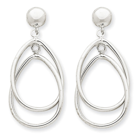 14k White Gold Polished Oval Dangle Post Earrings TL130 - shirin-diamonds
