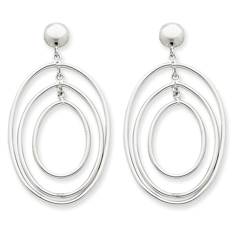 14k White Gold Oval Circle Dangle Post Earrings TL133 - shirin-diamonds