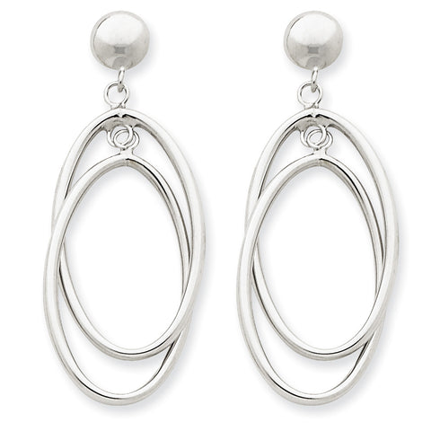 14k White Gold Double Oval Dangle Post Earrings TL135 - shirin-diamonds