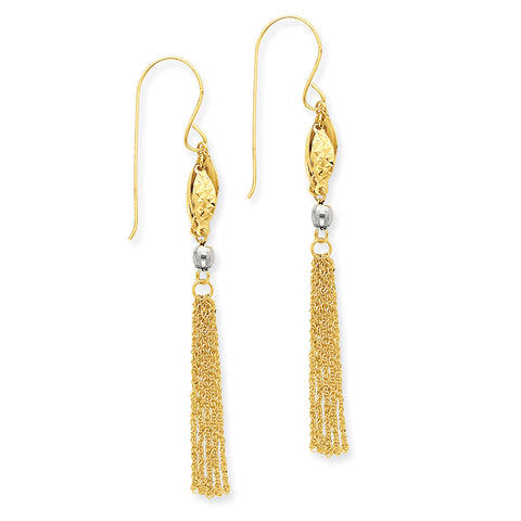 14k Two-tone Bead & Chain Dangle Earrings TL538 - shirin-diamonds