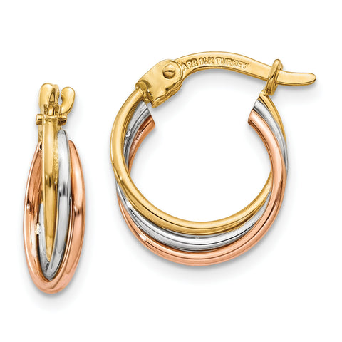 14k Tri-color Twisted Hoop Earrings TL712 - shirin-diamonds