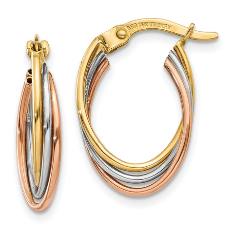 14k Tri-color Twisted Hoop Earrings TL713 - shirin-diamonds