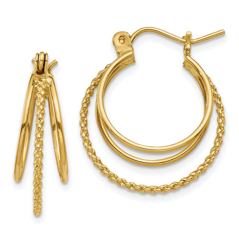 14k Polished and Textured Circle Hoop Earrings TL720 - shirin-diamonds