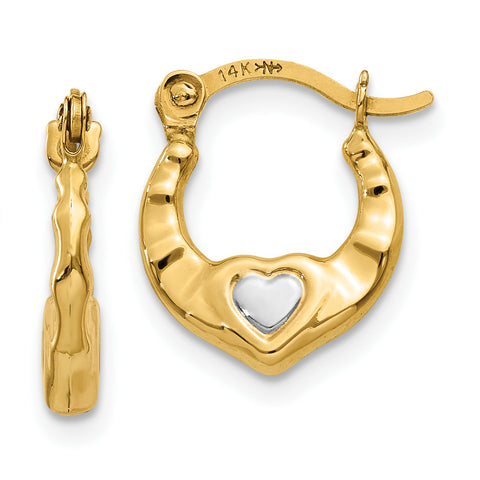 14K & Rhodium Heart Hollow Hoop Earrings TL730 - shirin-diamonds