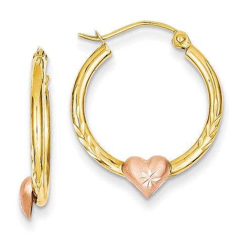 14K Yellow & Rose Gold Heart Hoop Earrings TL737 - shirin-diamonds