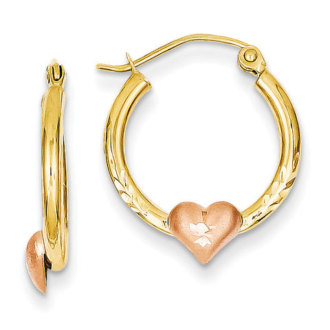 14K Yellow & Rose Gold Heart D/C Hoop Earrings TL738 - shirin-diamonds
