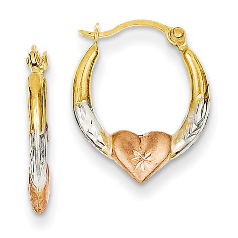 14K & White and Rose Rhodium Heart Hoop Earrings TL739 - shirin-diamonds