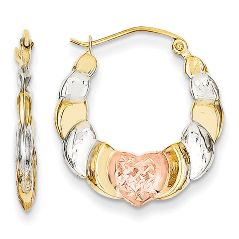 14K & White and Rose Rhodium Scalloped Heart Hoop Earrings TL743 - shirin-diamonds