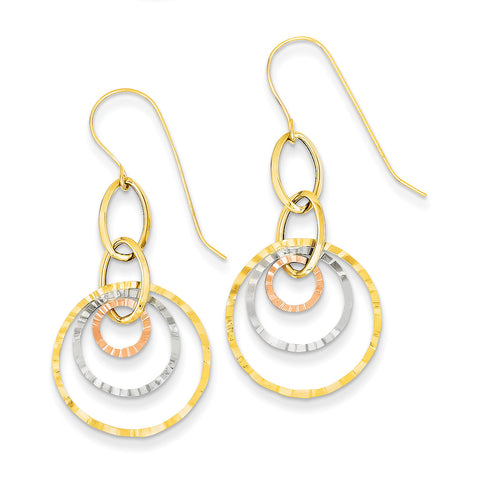 14K Tri-color wavy Circle Dangle Earrings TL807 - shirin-diamonds