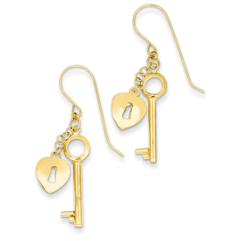 14K Gold Puff Heart Lock and Key Earrings TL869 - shirin-diamonds