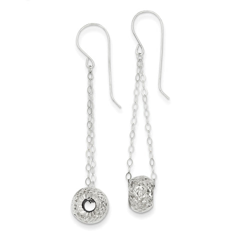 14K White Gold Chain w/Diamond-cut Puff Donut Bead Earrings TL929 - shirin-diamonds
