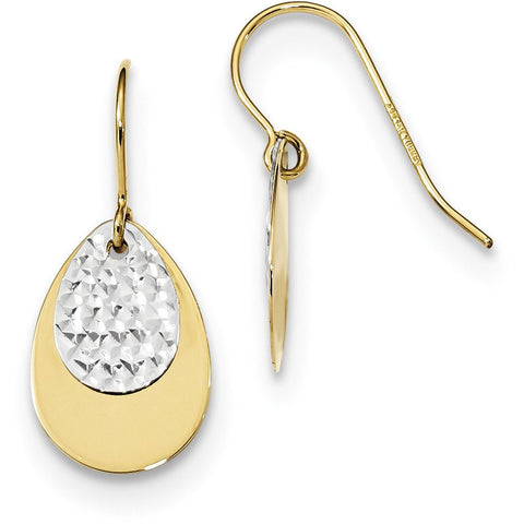 14k Two-tone Polished/Textured Teardrop Dangle Earrings TL998 - shirin-diamonds