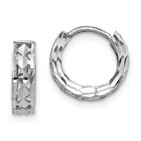 14K White Gold Diamond-cut Hinged Hoop Earrings TM582 - shirin-diamonds