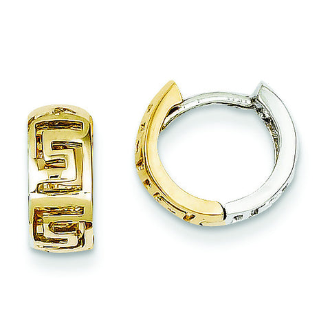 14k Two-tone Greek Key Hinged Hoop Earrings TM590 - shirin-diamonds