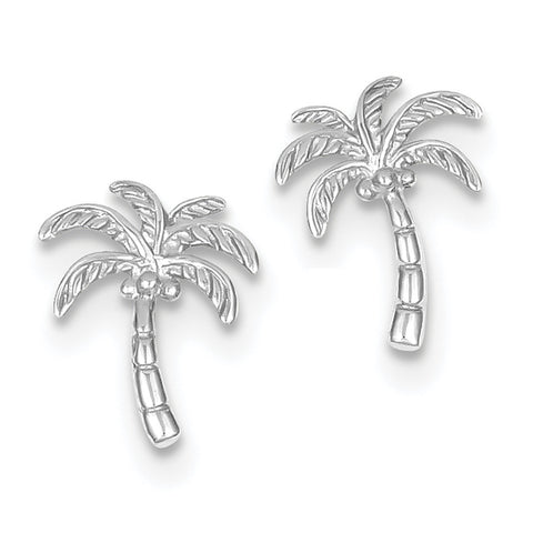 14k White Gold Palm Tree Post Earrings TM774W - shirin-diamonds