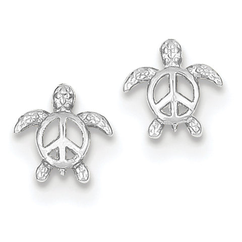 14k White Gold Peace Turtle Post Earrings TM777W - shirin-diamonds
