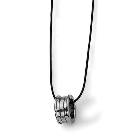 Tungsten Polished Leather Cord Necklace TUN107 - shirin-diamonds