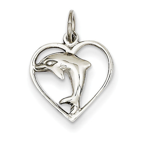 14k White Gold Dolphin in Heart Charm WCH109 - shirin-diamonds