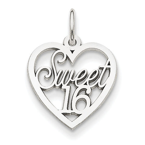 14k White Gold Sweet 16 Heart Charm WCH26 - shirin-diamonds