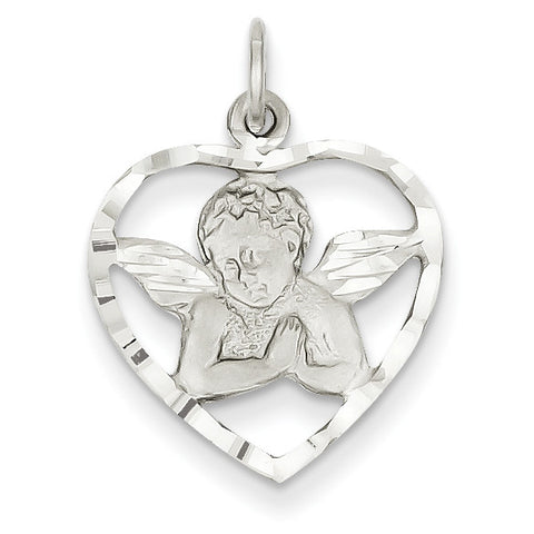 14k White Gold Angel in Heart Charm WCH51 - shirin-diamonds