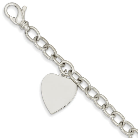 14k White Gold 8.5in Polished Engravable Link with Heart Charm Bracelet WLK313 (Stones not included) - shirin-diamonds