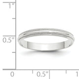 10KW 3mm LTW Milgrain Half Round Band Size 4 - 14 1WML030