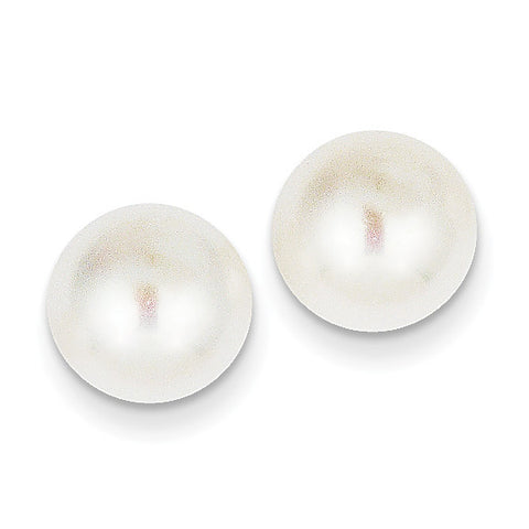 14k 10-11mm White Button FW Cultured Pearl Stud Earrings X100BW - shirin-diamonds