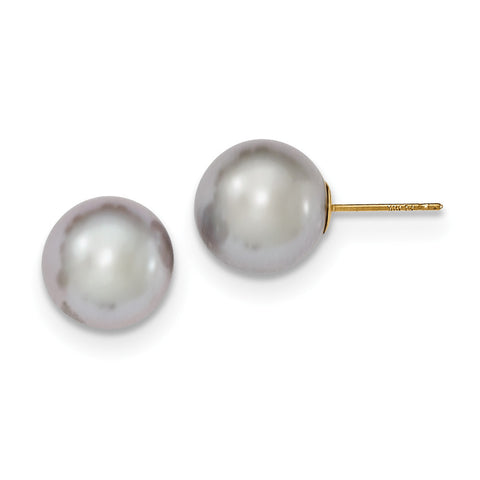 14k 10-11mm Grey Round FW Cultured Pearl Stud Earrings X100PG - shirin-diamonds