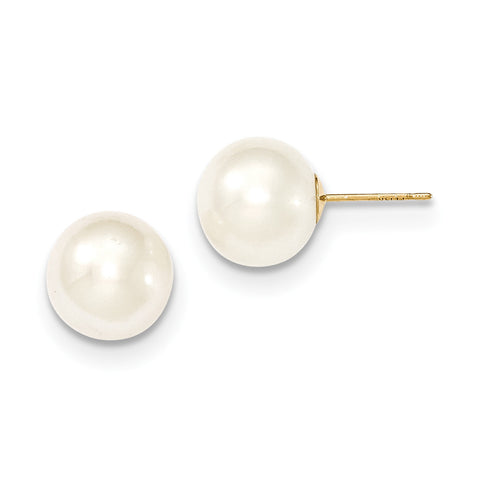 14k 10-11mm White Round FW Cultured Pearl Stud Earrings X100PW - shirin-diamonds
