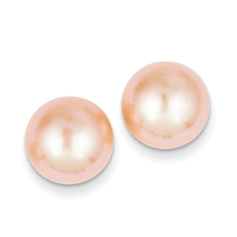 14k 11-12mm Pink Button FW Cultured Pearl Stud Earrings X110BPI - shirin-diamonds