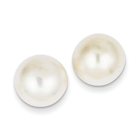 14k 11-12mm White Button FW Cultured Pearl Stud Earrings X110BW - shirin-diamonds