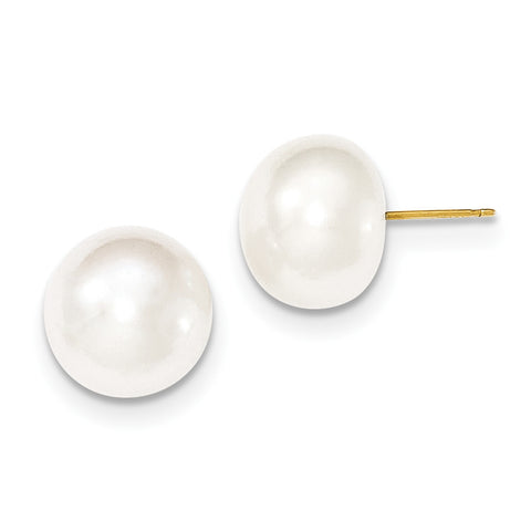 14k 12-13mm White Button FW Cultured Pearl Stud Earrings X120BW - shirin-diamonds