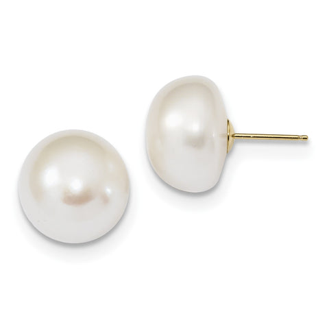 14k 13-14mm White Button Freshwater Cultured Pearl Post Earrings X130BW - shirin-diamonds