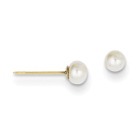 14k 3-4mm White Button FW Cultured Pearl Stud Earrings X30BW - shirin-diamonds