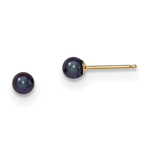 14k 3-4mm Black Round FW Cultured Pearl Stud Earrings X30PB - shirin-diamonds