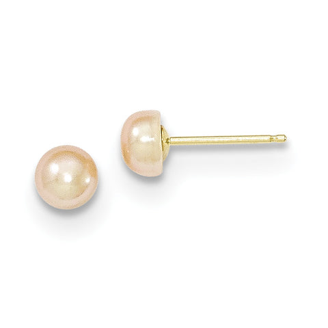 14K 4-5mm Pink FW Cultured Button Pearl Stud Earrings X40BPI - shirin-diamonds