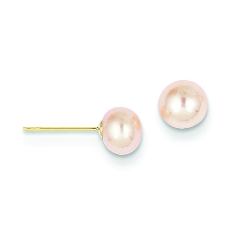 14k 5-6mm Pink Button FW Cultured Pearl Stud Earrings X50BPI - shirin-diamonds