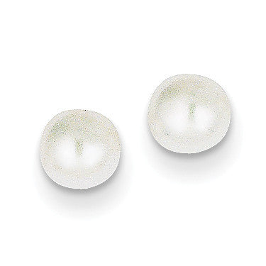 14k 5-6mm White Button FW Cultured Pearl Stud Earrings X50BW - shirin-diamonds